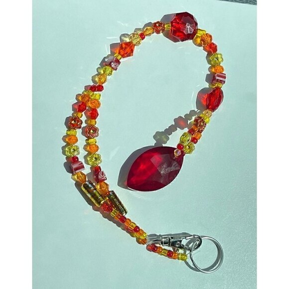 Beaded Suncatcher Rearview Mirror Car Charm Yellow Orange Red Crystal Prism - Picture 8 of 10